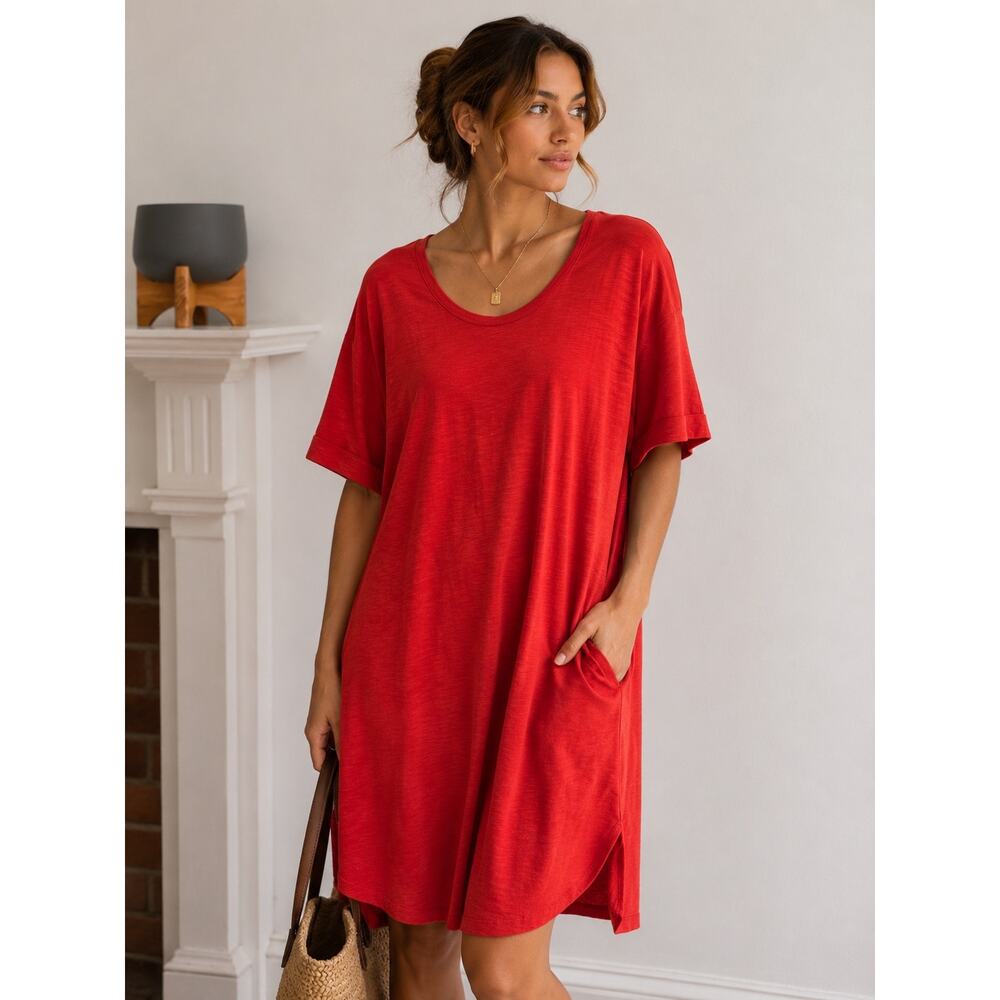 Chico’s Red Midi Dress Size 3 XL 16 18 Cotton Modal Short Sleeve NWT Soft - Picture 1 of 9